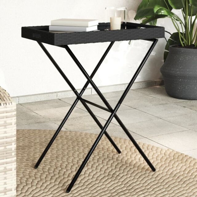 Berkfield Home Folding Tray Table Black 65x40x75 cm Poly Rattan - Size: 65 x 40 x 75 cm - image 1