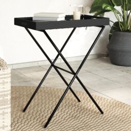 Berkfield Home Folding Tray Table Black 65x40x75 cm Poly Rattan - Size: 65 x 40 x 75 cm - thumbnail 1