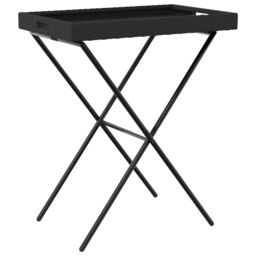Berkfield Home Folding Tray Table Black 65x40x75 cm Poly Rattan - Size: 65 x 40 x 75 cm - thumbnail 2