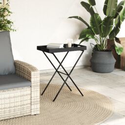 Berkfield Home Folding Tray Table Black 65x40x75 cm Poly Rattan - Size: 65 x 40 x 75 cm - thumbnail 3