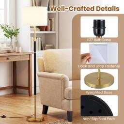Gymax Freestanding Tall Pole Lampshade Modern Floor Lamp With Foot Switch in Gold - thumbnail 3