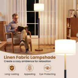 Gymax Freestanding Tall Pole Lampshade Modern Floor Lamp With Foot Switch in Gold - thumbnail 5