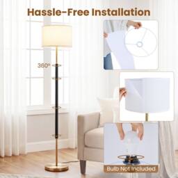 Gymax Freestanding Tall Pole Lampshade Modern Floor Lamp With Foot Switch in Gold - thumbnail 4