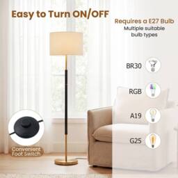 Gymax Freestanding Tall Pole Lampshade Modern Floor Lamp With Foot Switch in Gold - thumbnail 6