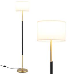 Gymax Freestanding Tall Pole Lampshade Modern Floor Lamp With Foot Switch in Gold - thumbnail 1