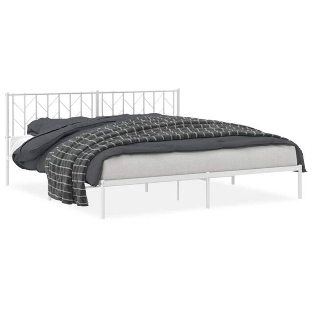Berkfield Home Metal Bed Frame without Mattress with Headboard White 193x203cm - Size: 193x203 cm - image 1