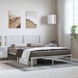 Berkfield Home Metal Bed Frame without Mattress with Headboard White 193x203cm - Size: 193x203 cm - thumbnail 2