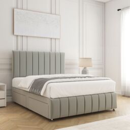 "BSSPOKE Sierra Plush Velvet Divan Bed Set 24"" Headboard 4 Drawers & Mattress in Silver - Size: Small Double" - thumbnail 3