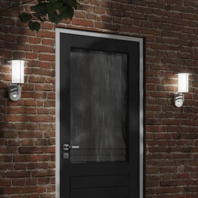 Berkfield Home Outdoor Wall Lights with Sensors 2pcs Silver Stainless Steel - image 1