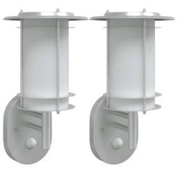 Berkfield Home Outdoor Wall Lights with Sensors 2pcs Silver Stainless Steel - thumbnail 2