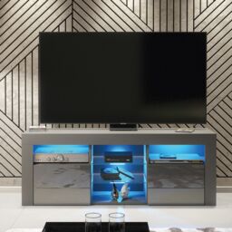 Creative Furniture Pulse TV Unit 145cm - A Stylish & Practical Cabinet with Gloss Doors & LED Lights in Dark Grey