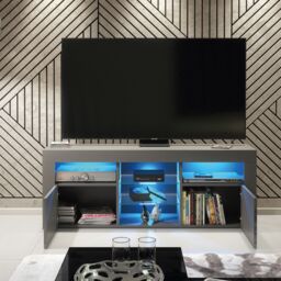Creative Furniture Pulse TV Unit 145cm - A Stylish & Practical Cabinet with Gloss Doors & LED Lights in Dark Grey - thumbnail 2