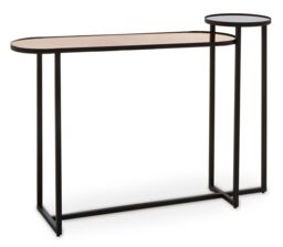 Orsina Console Table, Dual‑Tier Smoked Mirror Tops & Asymmetric Black Iron Frame, Quirky Minimalist Console - thumbnail 6