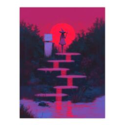 "Artery8 Full Moon Witch Ritual Neon Pink Fantasy Art Wall Art Print in Purple - Size: W12"" x H16""" - thumbnail 1