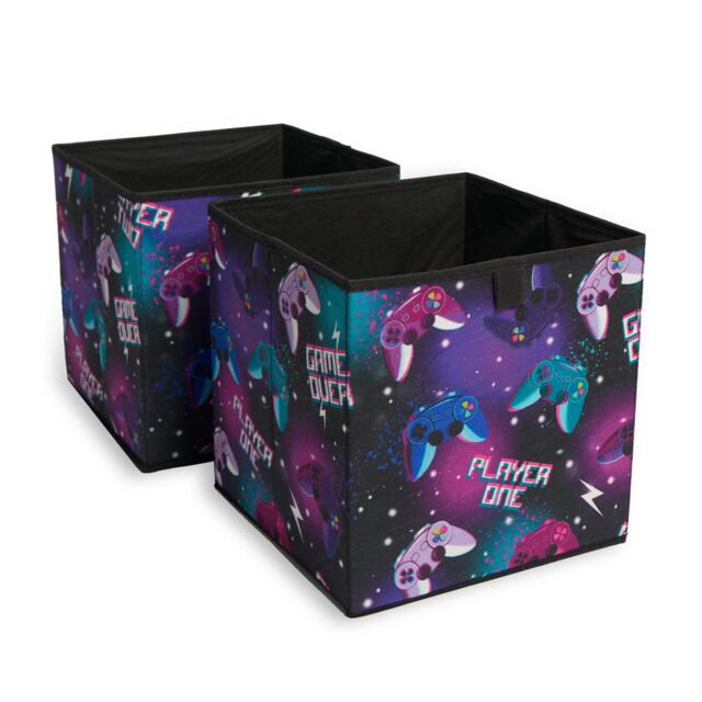 OHS Gaming Storage Boxes Pack of 2 Folding Space Saving Shoe Toy Cube Set in Black - image 1