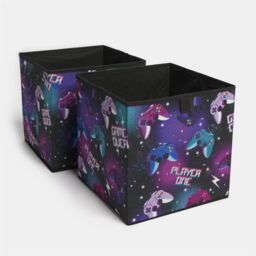 OHS Gaming Storage Boxes Pack of 2 Folding Space Saving Shoe Toy Cube Set in Black - thumbnail 4