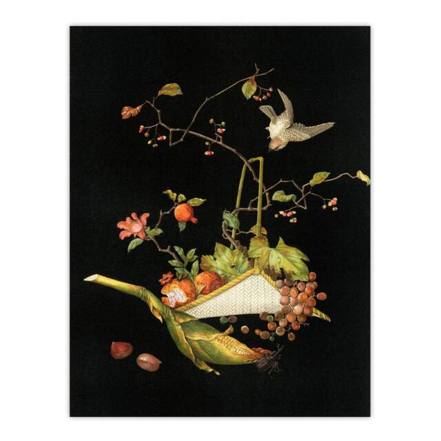 "Artery8 Stylised Still Life with Bird Audsley Vintage Wall Art Print Poster in Black - Size: W18"" x H24""" - image 1