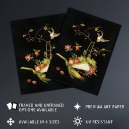 "Artery8 Stylised Still Life with Bird Audsley Vintage Wall Art Print Poster in Black - Size: W18"" x H24""" - thumbnail 2