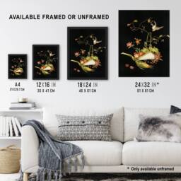 "Artery8 Stylised Still Life with Bird Audsley Vintage Wall Art Print Poster in Black - Size: W18"" x H24""" - thumbnail 3