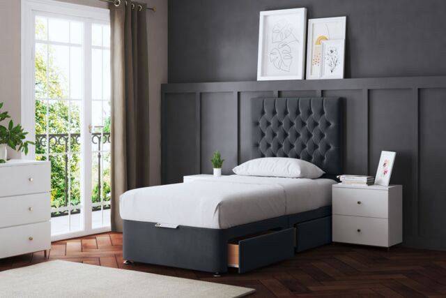 DS Living Seraphine Steel 4 Draw Divan Bed with Headboard in Grey - Size: King - image 1