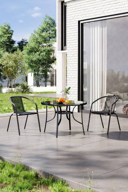 Garden Sanctuary 3 Piece Round Steel Outdoor Garden Dining Set in Black - image 1