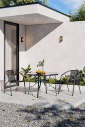 Garden Sanctuary 3 Piece Round Steel Outdoor Garden Dining Set in Black - thumbnail 2