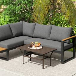 Havendro Metal Garden Coffee Table with Slatted Top Brown - Size: 100 cm x 100 cm - thumbnail 4