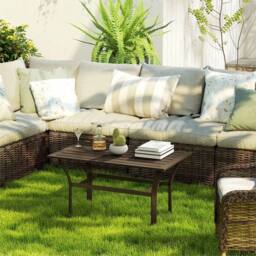 Havendro Metal Garden Coffee Table with Slatted Top Brown - Size: 100 cm x 100 cm - thumbnail 1