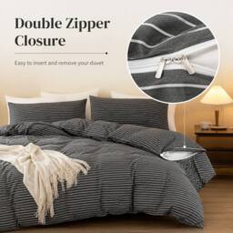Pamposh Pin Stripes Duvet Cover Sets King Size Reversible Bedding Sets in Charcoal - thumbnail 5