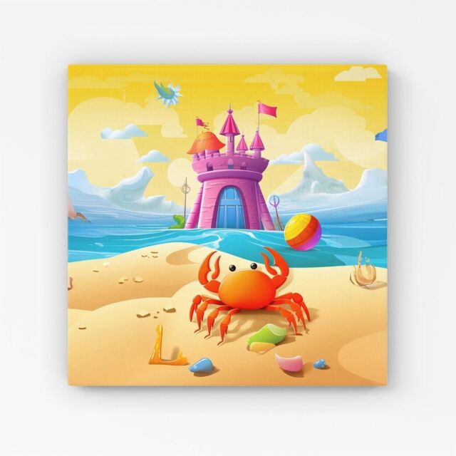 "Warren Reed - Designer Orange Crab On A Beach Holiday Canvas in Yellow - Size: W16"" x H16""" - image 1