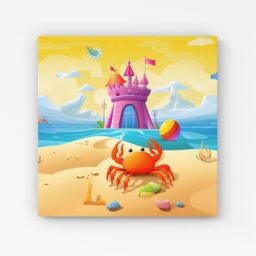 "Warren Reed - Designer Orange Crab On A Beach Holiday Canvas in Yellow - Size: W16"" x H16""" - thumbnail 1