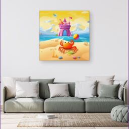 "Warren Reed - Designer Orange Crab On A Beach Holiday Canvas in Yellow - Size: W16"" x H16""" - thumbnail 4