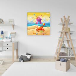 "Warren Reed - Designer Orange Crab On A Beach Holiday Canvas in Yellow - Size: W16"" x H16""" - thumbnail 3