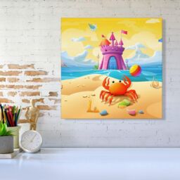 "Warren Reed - Designer Orange Crab On A Beach Holiday Canvas in Yellow - Size: W16"" x H16""" - thumbnail 2