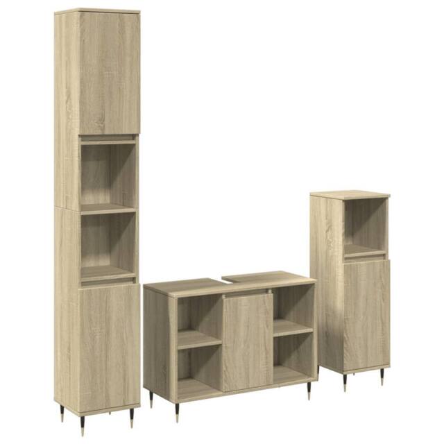 Berkfield Home 3 Piece Bathroom Furniture Set Sonoma Oak Engineered Wood in Light Brown - image 1