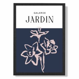 ARTZE Navy Blue & Blush Flowers Boho Sketch Floral Framed Print SIZE: A4 with Black Frame - thumbnail 1