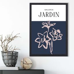 ARTZE Navy Blue & Blush Flowers Boho Sketch Floral Framed Print SIZE: A4 with Black Frame - thumbnail 2