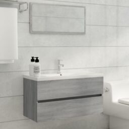Berkfield Home Sink Cabinet Grey Sonoma 90x38.5x45 cm Engineered Wood - thumbnail 3