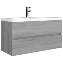 Berkfield Home Sink Cabinet Grey Sonoma 90x38.5x45 cm Engineered Wood - thumbnail 4