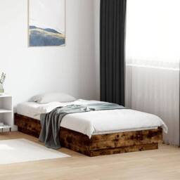 Berkfield Home Bed Frame Frame with LED Lights Smoked Oak 75x190 cm Small Single in Brown - thumbnail 4