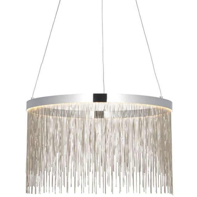 Loops Circular Ceiling Pendant Light Fitting - Chrome Plate & Silver Waterfall Chains in Metallics - image 1