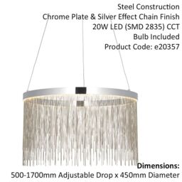 Loops Circular Ceiling Pendant Light Fitting - Chrome Plate & Silver Waterfall Chains in Metallics - thumbnail 2