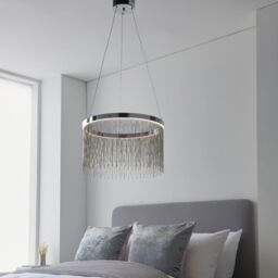 Loops Circular Ceiling Pendant Light Fitting - Chrome Plate & Silver Waterfall Chains in Metallics - thumbnail 5