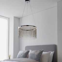 Loops Circular Ceiling Pendant Light Fitting - Chrome Plate & Silver Waterfall Chains in Metallics - thumbnail 4