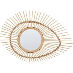 Wyld and Coco Eye-Shaped Bamboo Wall Mirror - Rustic Modern Horizontal Frame in Brown - thumbnail 2