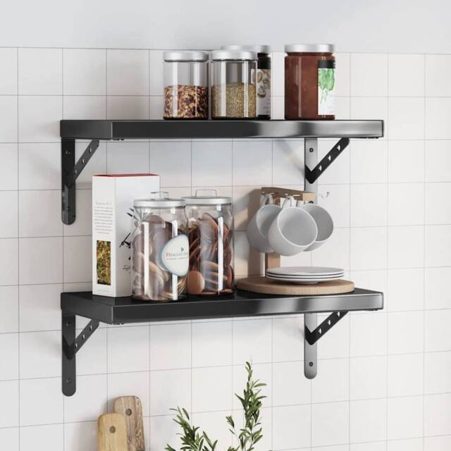 Berkfield Home Wall Shelves 2 pcs 50x23.5 cm Black Stainless Steel - image 1