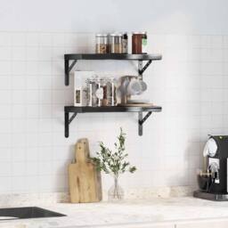 Berkfield Home Wall Shelves 2 pcs 50x23.5 cm Black Stainless Steel - thumbnail 3