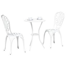 Berkfield Home White 3-Piece Garden Bistro Set - White Cast Aluminum - thumbnail 1