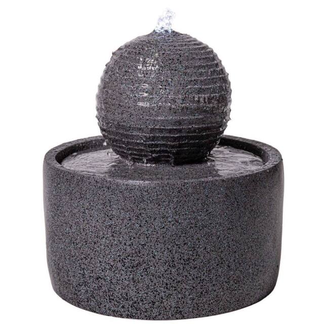 Primrose 'Padova' Polyresin Ripple Effect Sphere Water Feature with Lights 41cm in Dark Grey - image 1