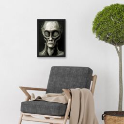 Artery8 Aquatic Alien Monochrome Portrait Gothic Horror Artwork Framed Wall Art Print A4 in Black - thumbnail 2
